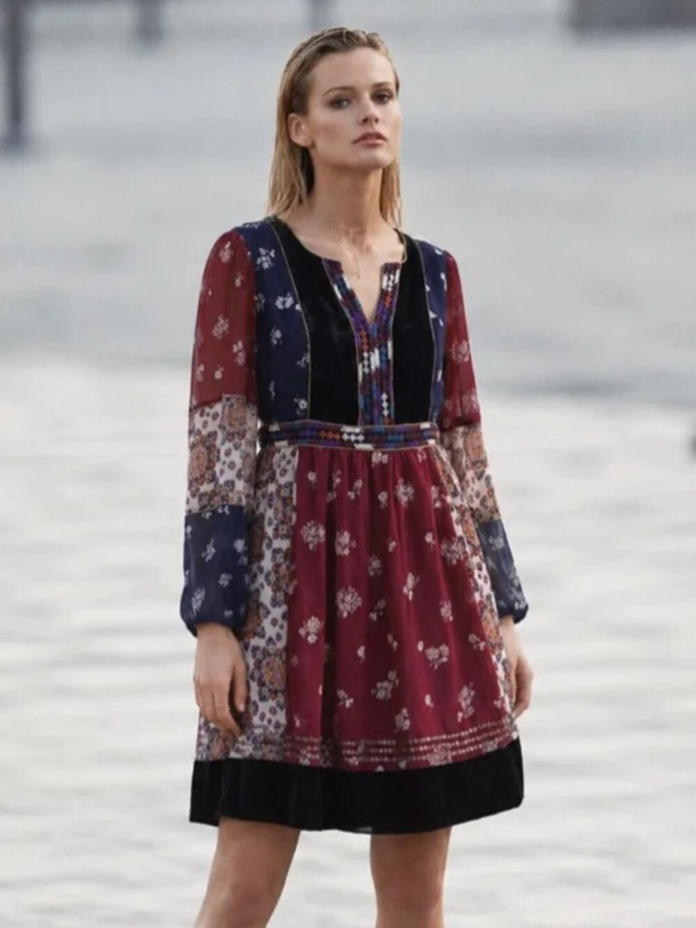 Anthropologie Maeve Quartier Latin Embroidered Patchwork Dress XS